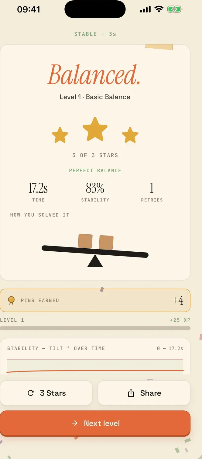 A Drop Balance level solved with three stars