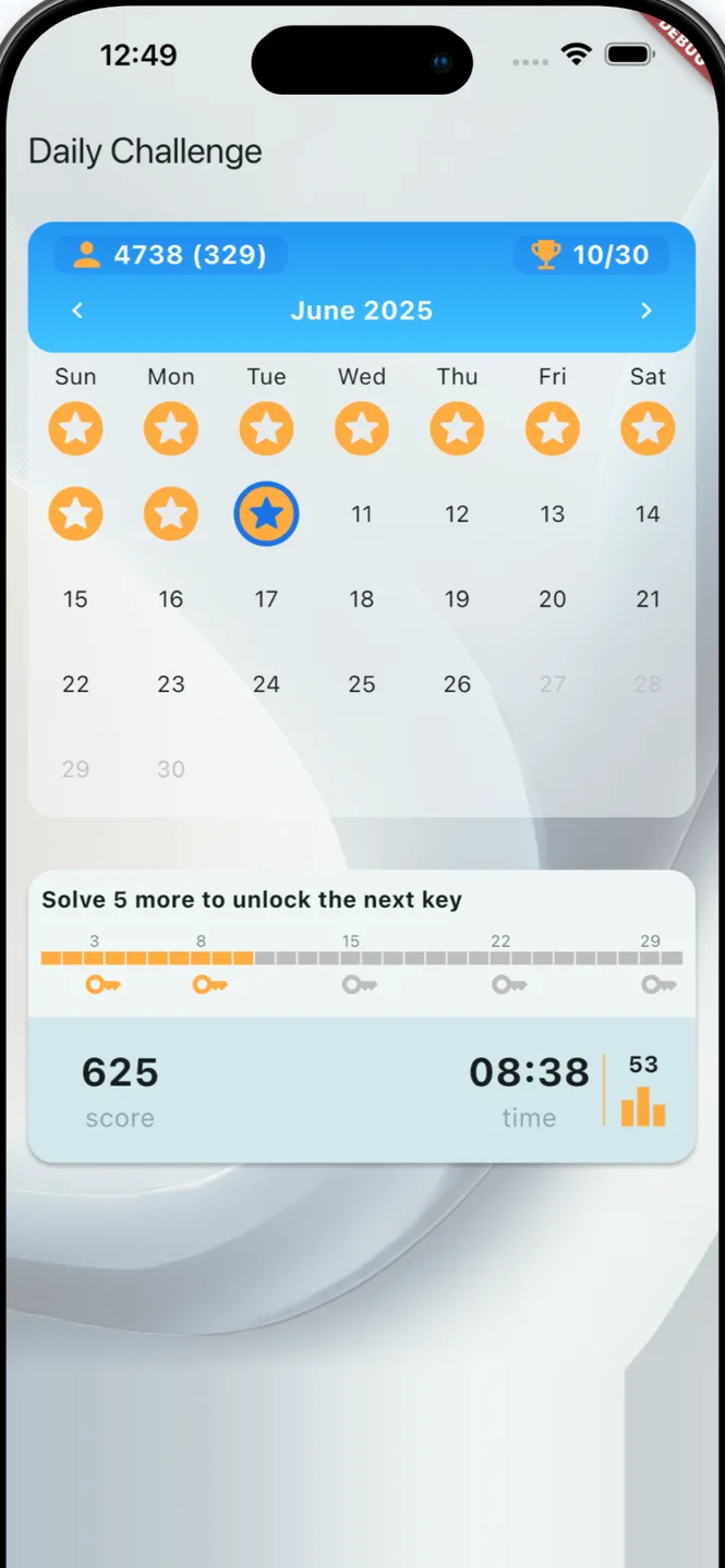 The Binaris daily challenge calendar, with a star on each completed day