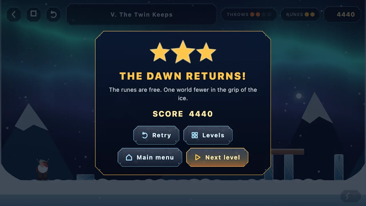 A Brokk fortress cleared with three stars: “The dawn returns!”