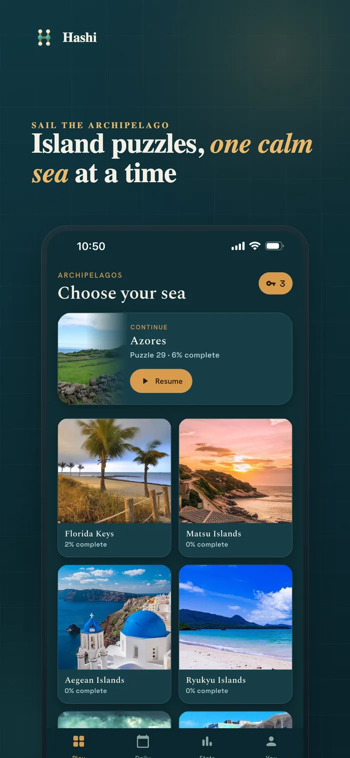 Islands · Hashi — app screen