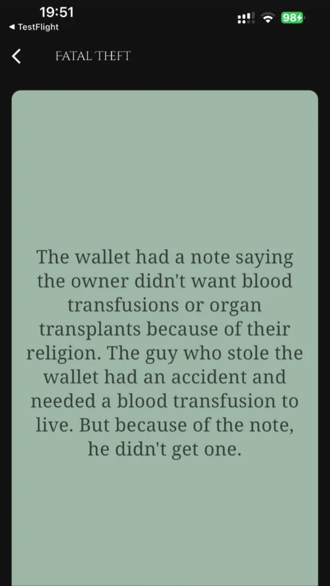 A Dark Mysteries solution card revealing what happened