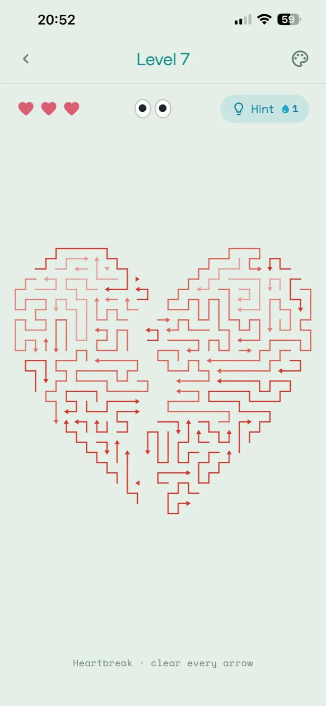 A Sagitta level drawn as two hearts in red and pink arrows