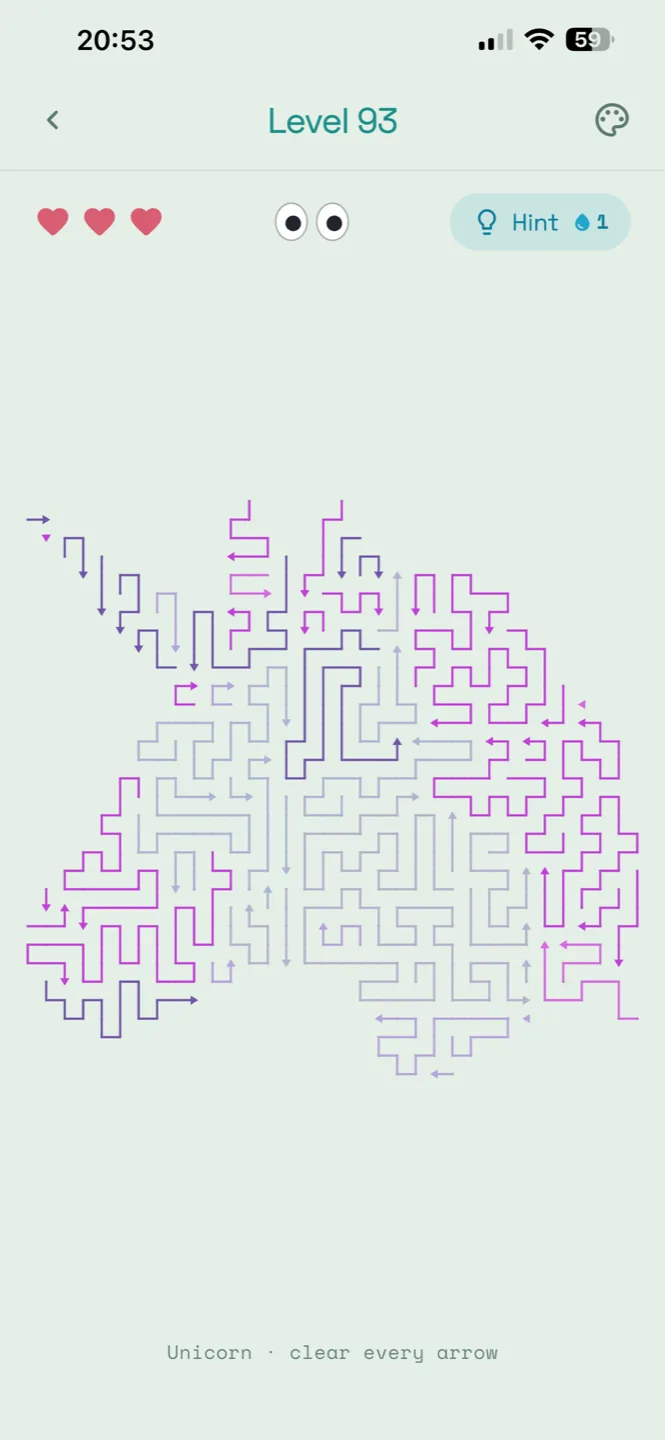A Sagitta level drawn as a rabbit in pink and violet arrows