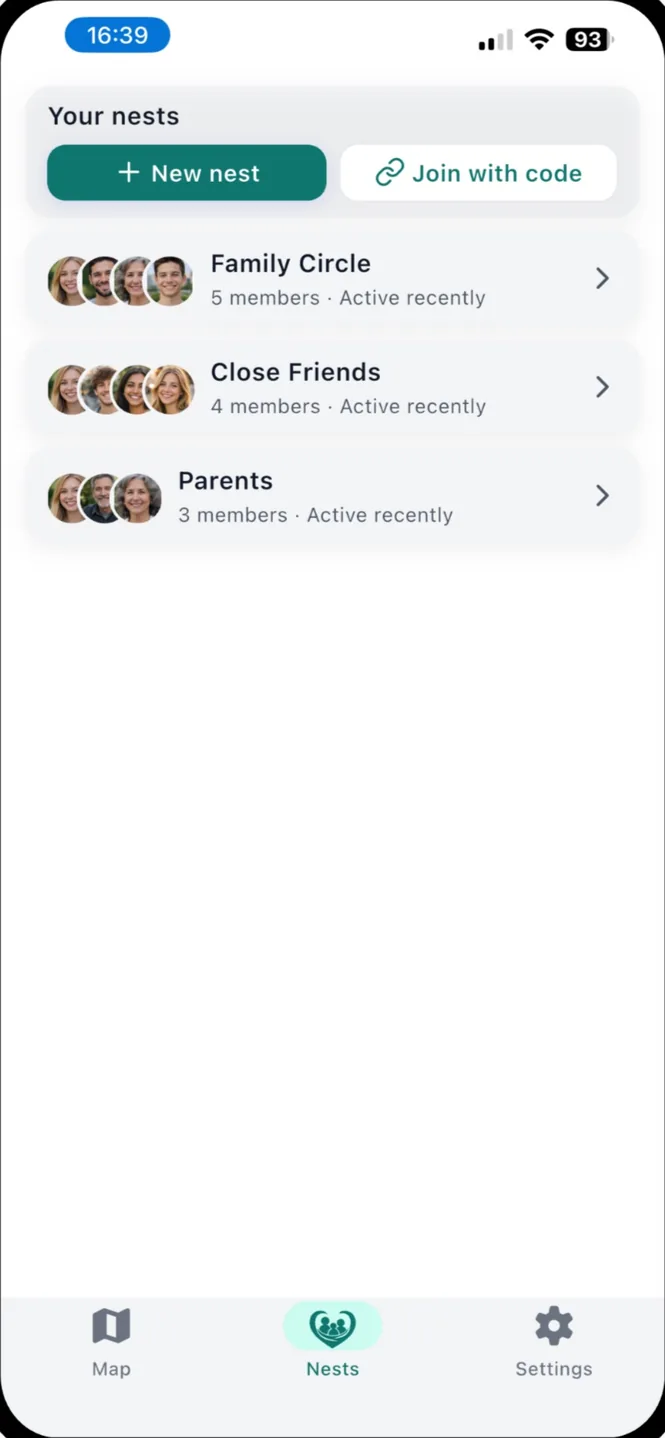 Serico's list of private circles for family and friends