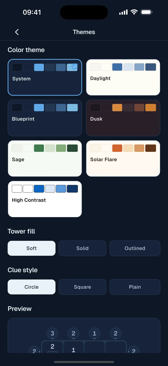 Skyscrapers' colour themes for day and night