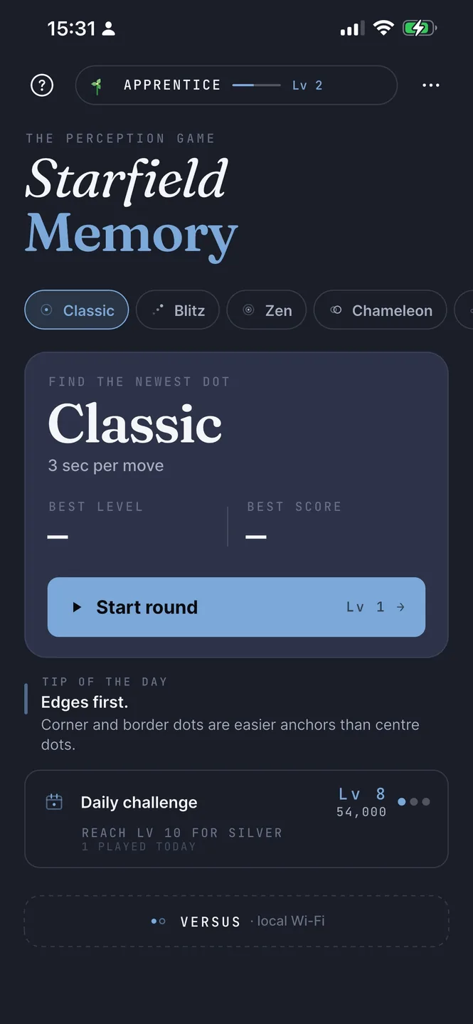 Starfield Memory's Classic mode, ready to start a round