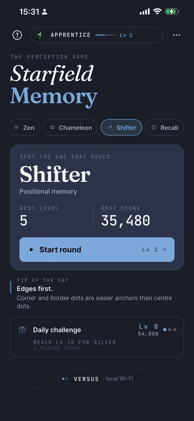 Starfield Memory's Shifter mode with its best score